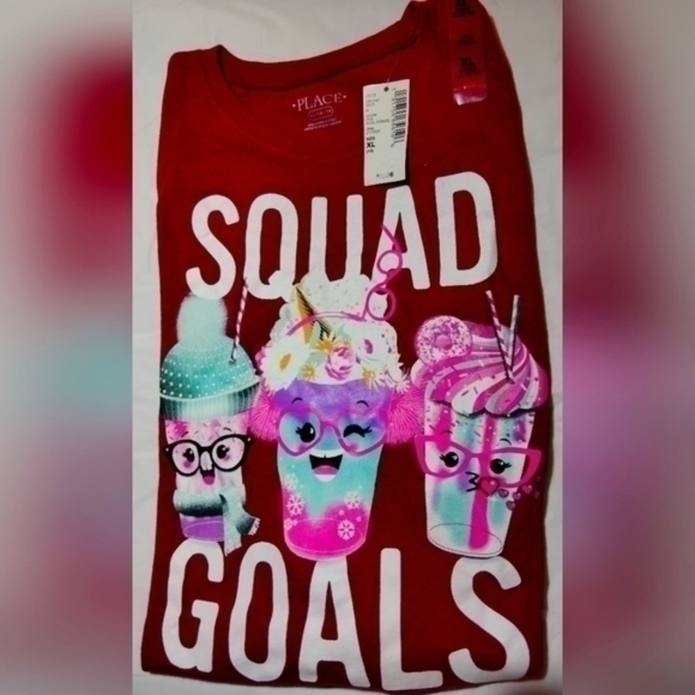 Children's Place"Squad Goals" Pretty Beverage Friends Long Sleeve T-Shirt- 14/16